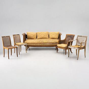 Carl Malmsten, a five piece furniture group, Nordiska Kompaniet, late 1920s.