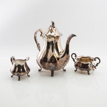 Coffee service 3 pieces, silver Swedish import marks Rococo style.