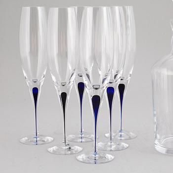 ERIKA LAGERBIELKE, champagneglas, åtta stycken samt karaff.  "Intermezzo", Orrefors.