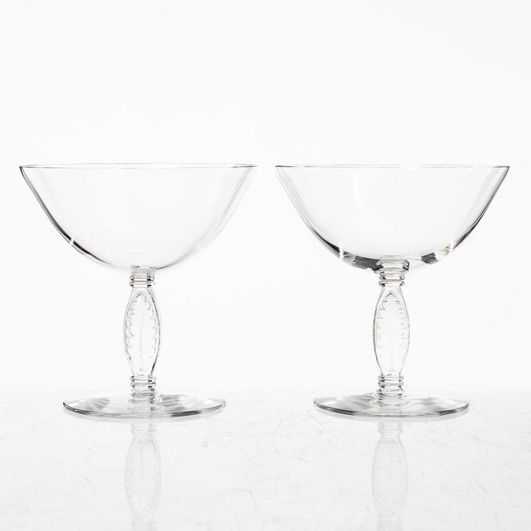 René Lalique, champagnekupor, 8 st, "Fontainebleau", Lalique, Frankrike.