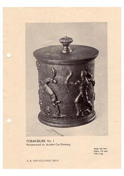 Carl Elmberg, a ”Tobaksburk N:r 1” tobacco jar with lid, Näfveqvarns bruk.