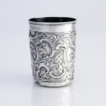 A silver beaker, possibly maker's mark of Pyetr Semenov, unknown assay master B.A (active 1760-1794), Moscow 1767.