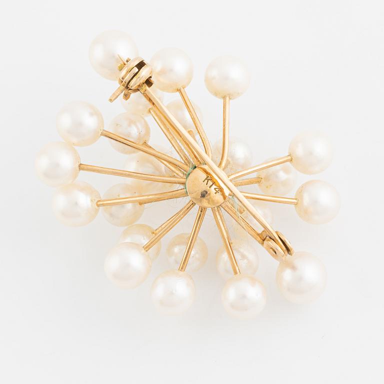 Collier, brosch samt ett par örhängen, guld samt pärlor.