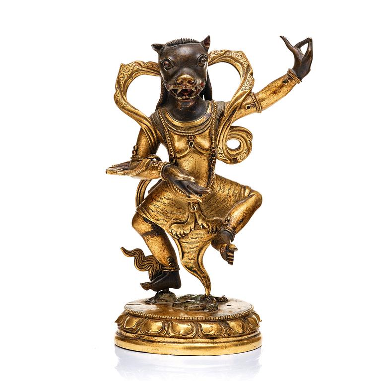 A Sino-Tibetan copper alloy of Rksavaktra Dakini, late 18th Century, circa 1800.