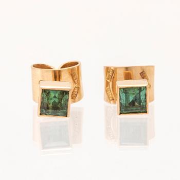 Rey Urban, earrings 18K gold with square step-cut green tourmalines, Stockholm 1976.