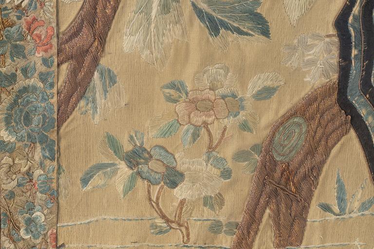 A pair of silk embroideries, China, Qing dynasty, 19th century.