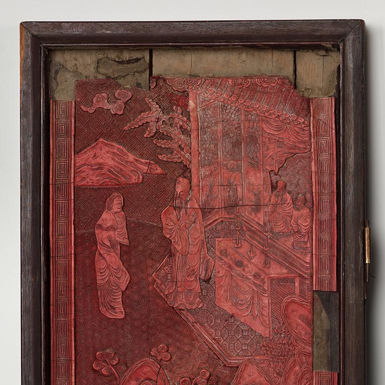 A four panel lacquer screen, Qing dynasty, 19th Century.