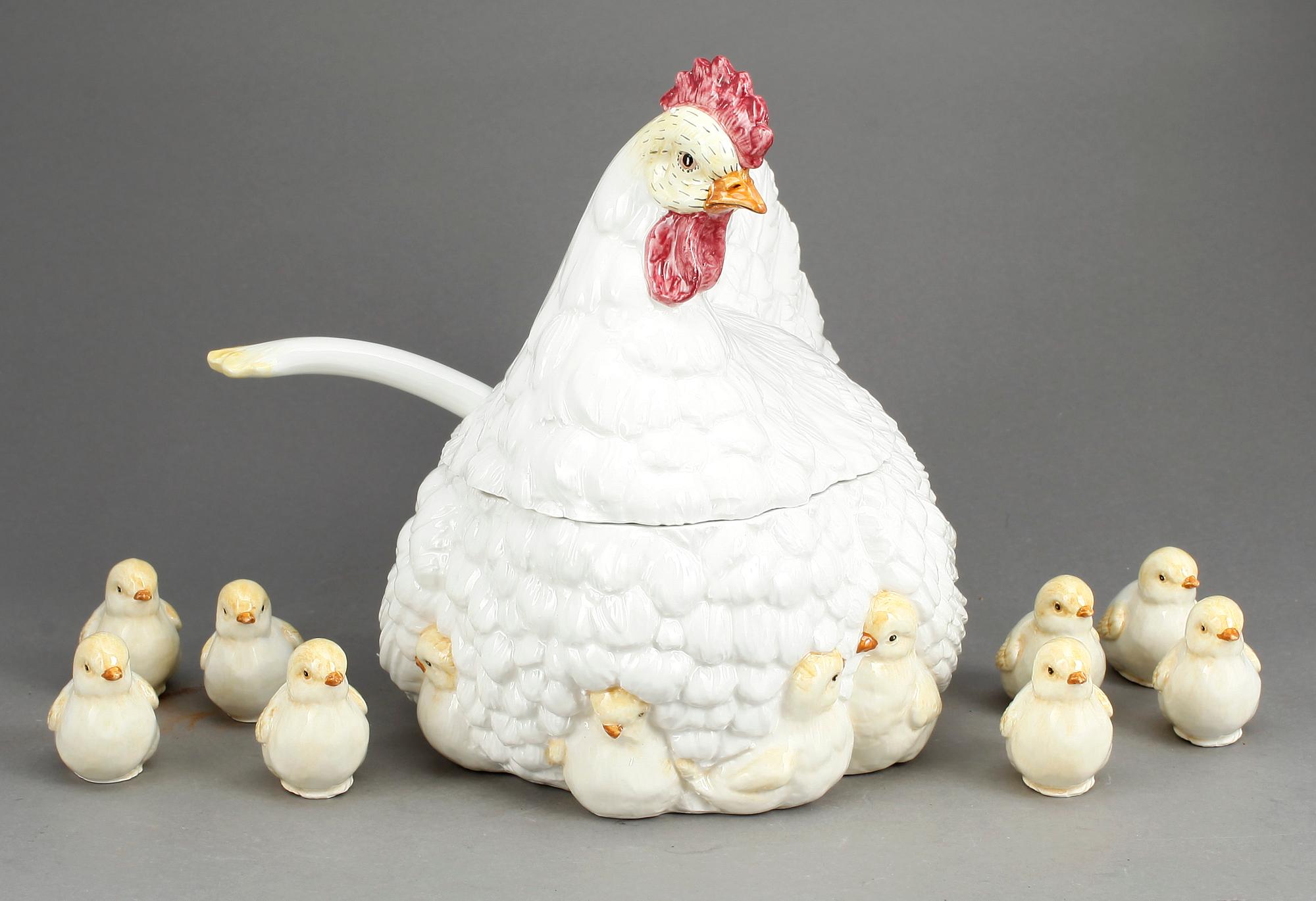 ÄGGHÖNA med SLEV samt KYCKLINGAR, 10 delar, flintgods, 1900-tal.