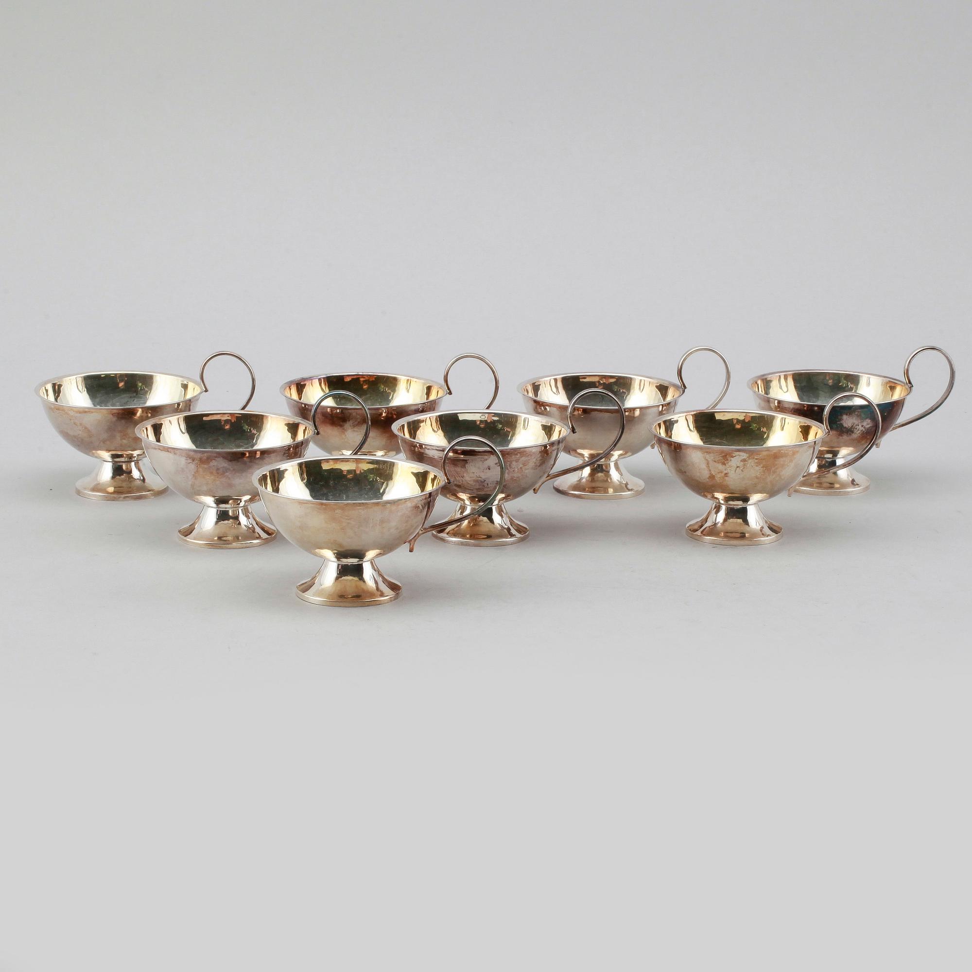 PUNSCHMUGGAR, 8 st, silver, CESON, 1974. Vikt ca 253 g.