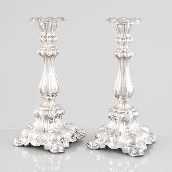 A pair of Swedish silver candlesticks, mark of CG Hallberg, Stockholm 1955.