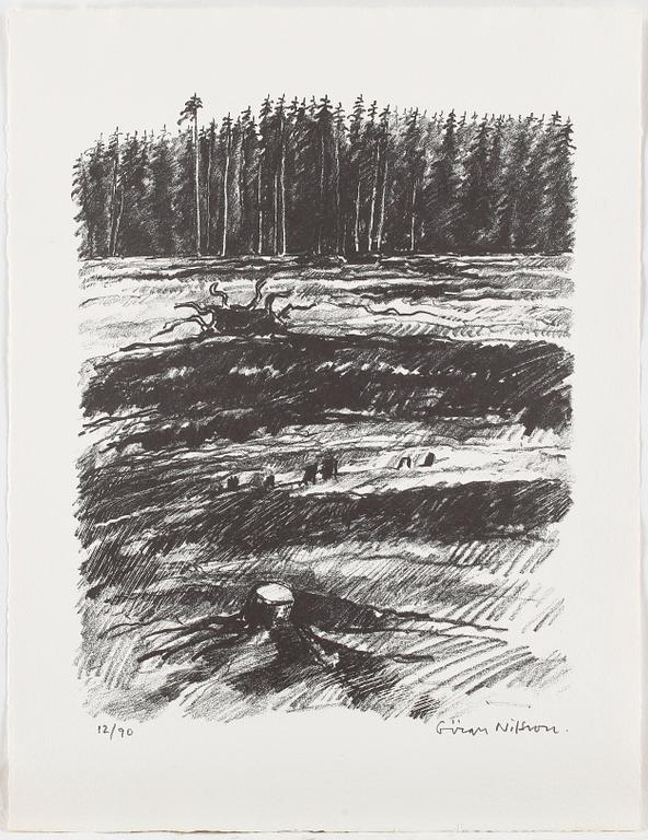 PORTFÖLJ, 9 grafiska blad, IX-gruppen 20 år, signerade och numrerade 12/90, Philip von Schantz, P.G Thelander m.fl.