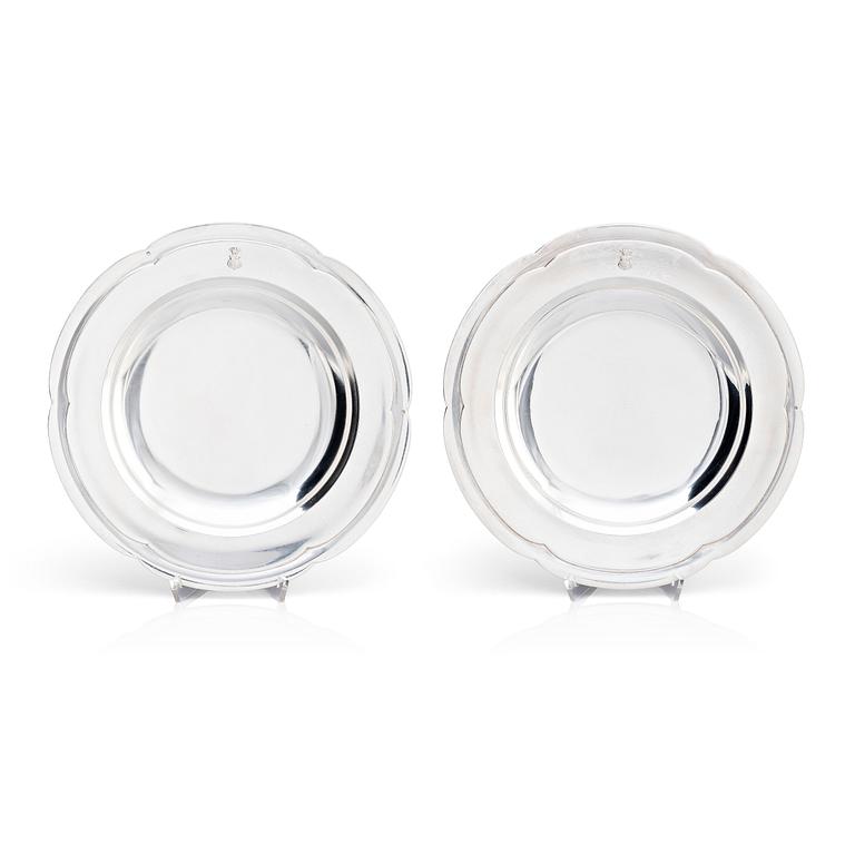 A pair of French deep silver plates, marks of Harleux, Paris (active from 1891-?).