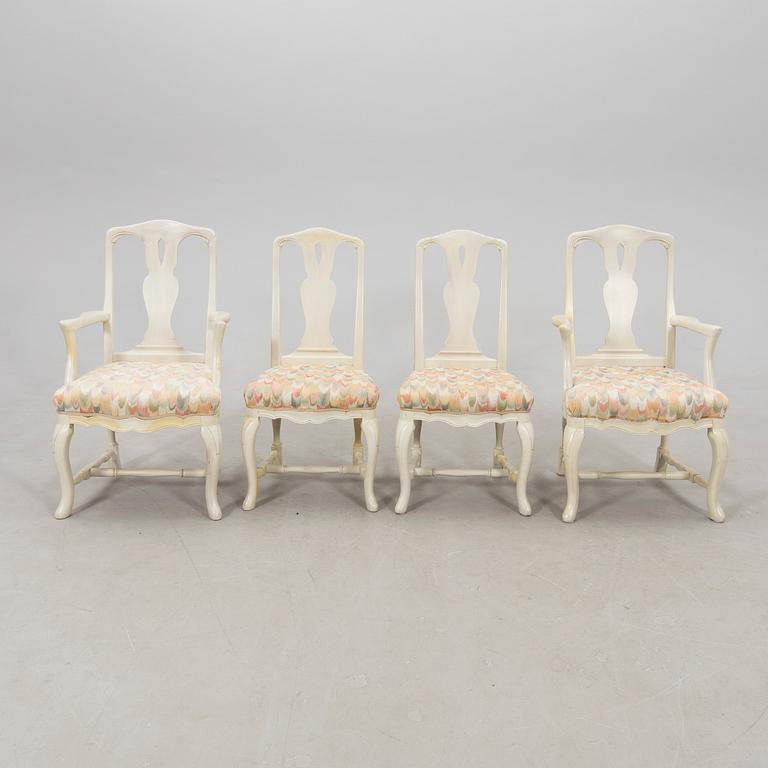 Dining table with 6 chairs and 2 armchairs, Rococo style, K A Roos, second half of the 20th century.