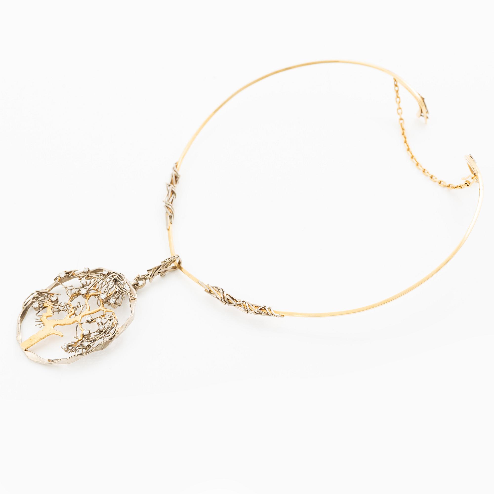 Claës E. Giertta, a necklace "Tree of Life", 18K gold and white gold with round brilliant-cut diamonds, Stockholm 1982.