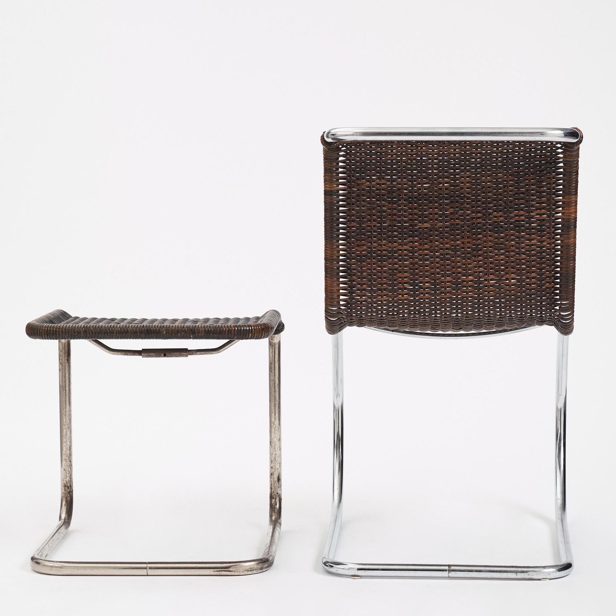 Ludwig Mies van der Rohe, stol samt fotpall, modell "MR10",  Berliner Metallgewerbe Josef Müller eller Bamberg Metallwerkstätten, ca 1926-27.