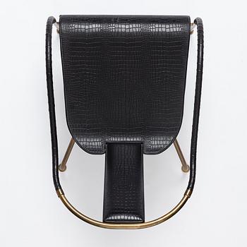 Mats Theselius, an "El Rey" brass and black leather armchair, Källemo, Sweden post 1999.