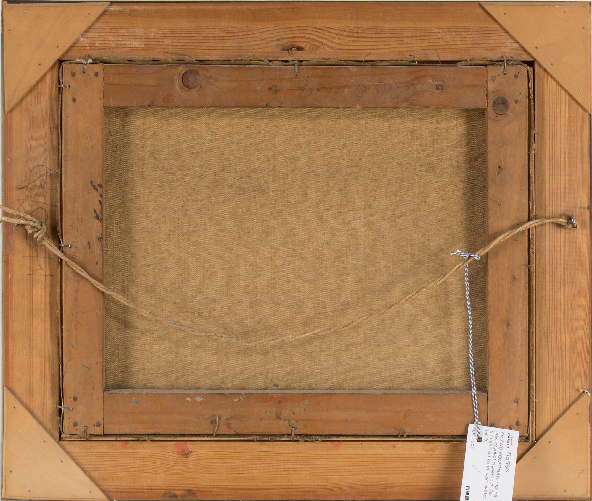 OKÄND KONSTNÄR, olja på duk, otydligt signerad A. De. Sirafek?, omkring  sekelskiftet 1900.