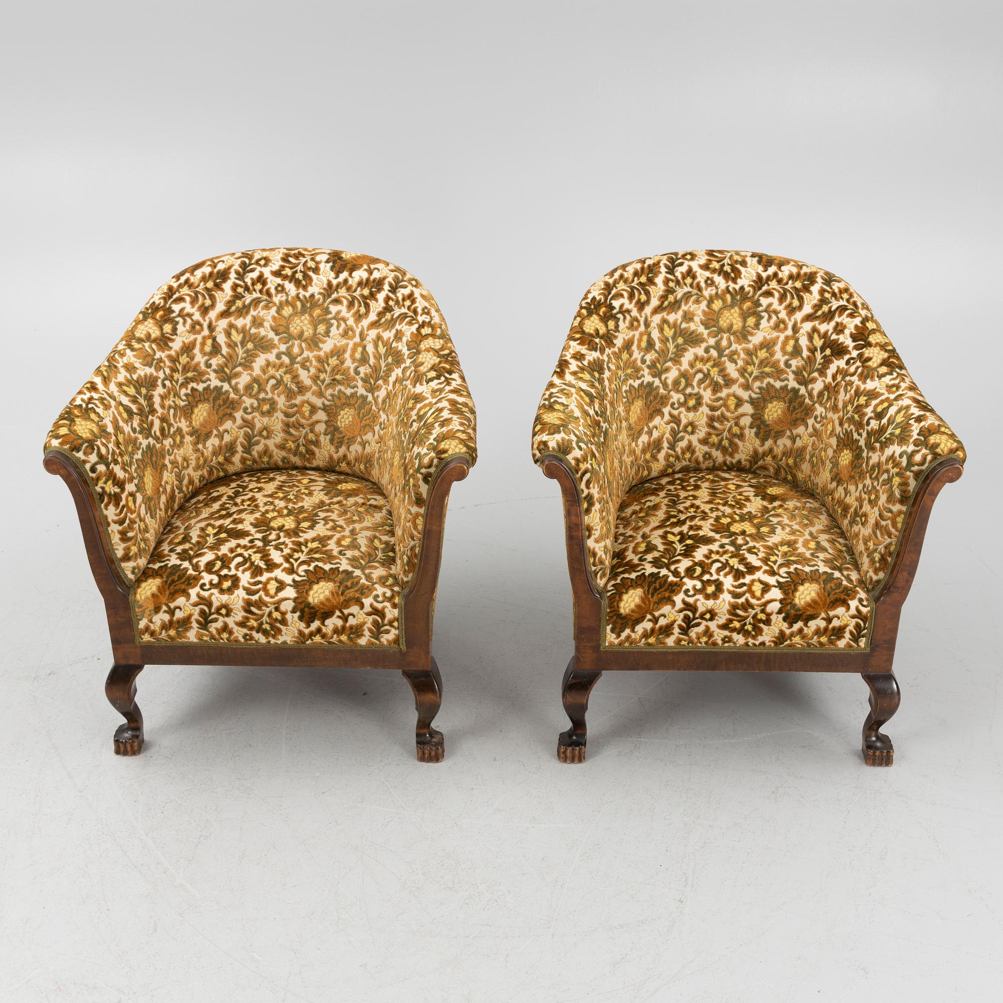 A pair of armchairs, 1920's.
