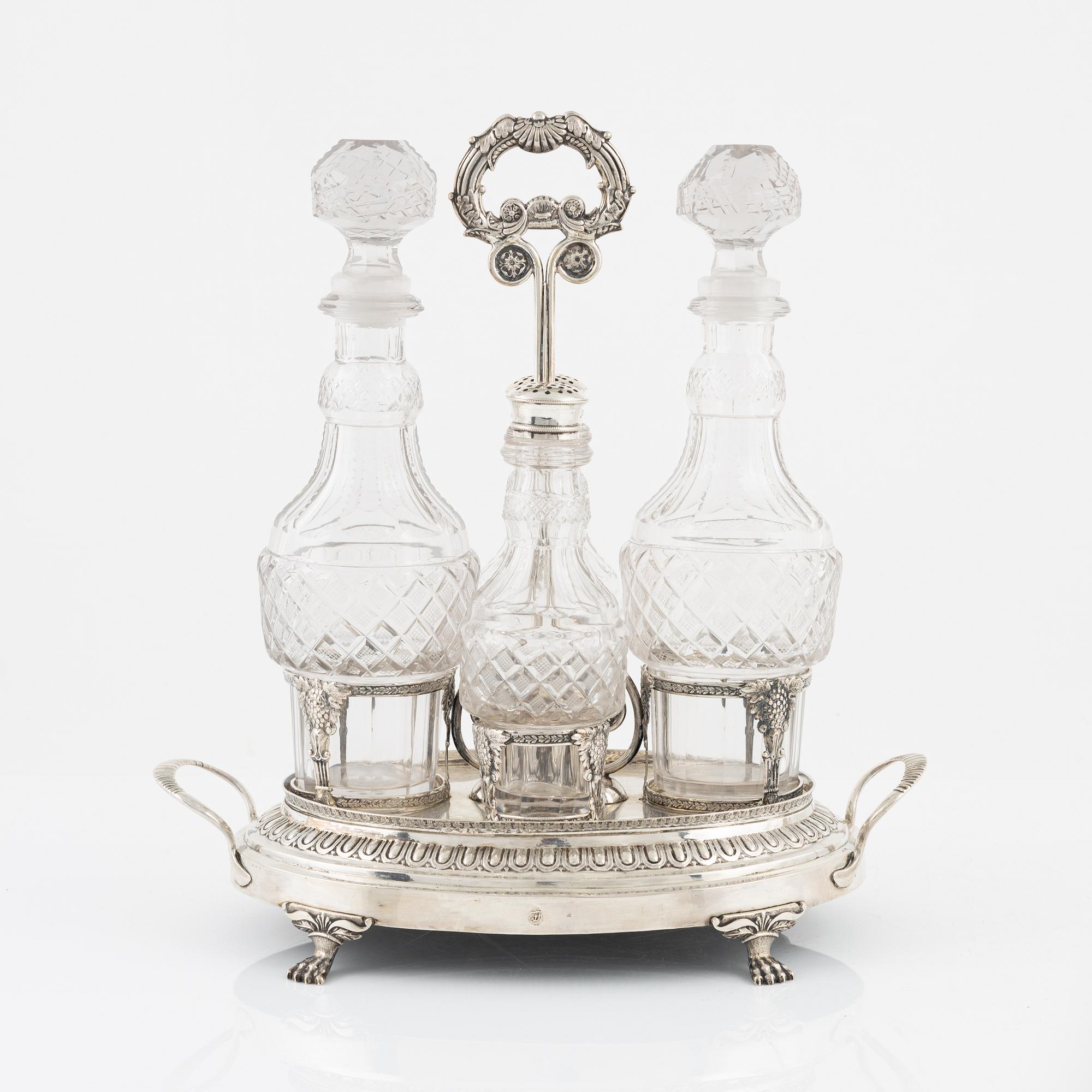 Anders Lundqvist, bordssurtout, silver och glas, empire, Stockholm 1829.