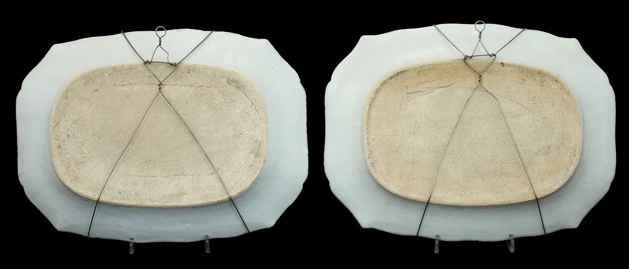 STEKFAT, 3 st, samt TALLRIK, porslin, Kina, 1700/1800-tal.
