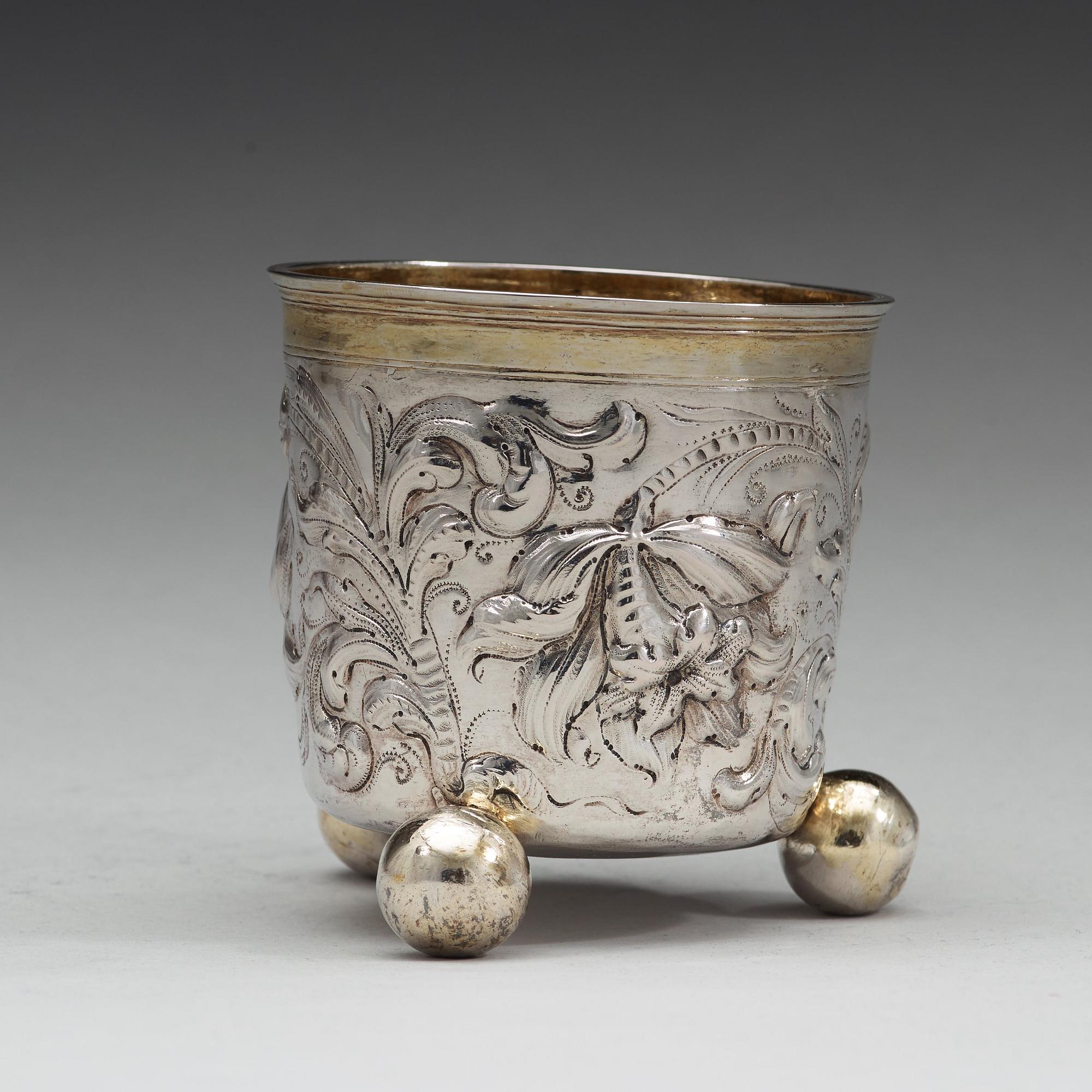 A Swedish 17th century parcel-gilt beaker, mark of Johan Wefwer (Linköping 1672-1705).