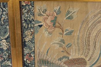 A pair of silk embroideries, China, Qing dynasty, 19th century.