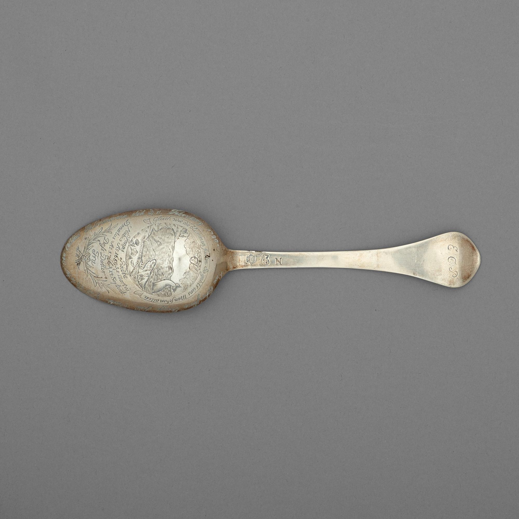 A Swedish early 18th century silver spoon, marks of Herman Hermansson, Göteborg 1705.