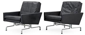 479. A pair of Poul Kjaerholm 'PK-31' black leather easy chairs, E Kold Christensen, Denmark.