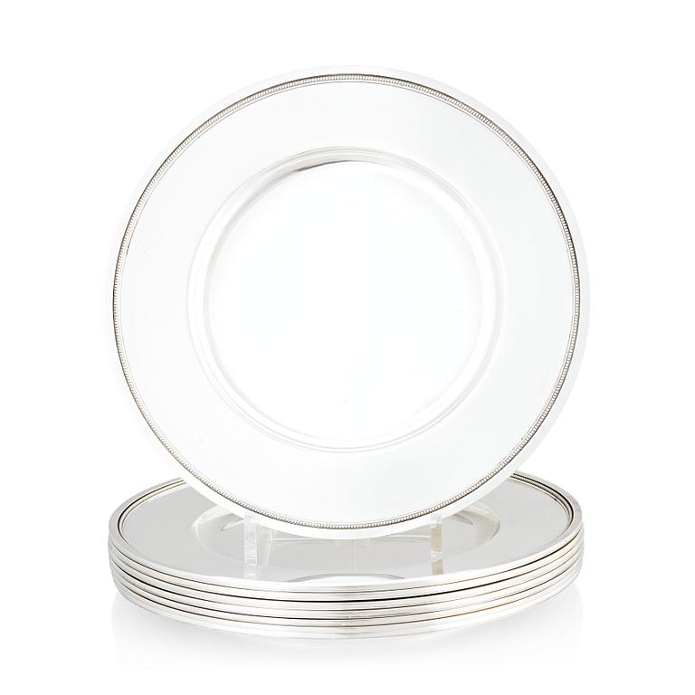 Atelier Borgila, a set of 8 sterling silver plates, Stockholm, Sweden 1955 and one 1957.