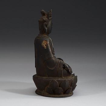 A bronze figure of Guanyin seated on a Lotus throne, Ming dynasty, 17th Century.