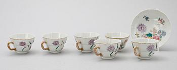 TEKOPPAR, 6 st samt 1 FAT, porslin, Kina, Qianlong (1735-1796).
