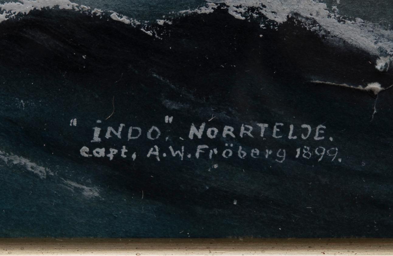 GUSTAF FREDRIKSSON, akvarell med täckvitt, signerad och märkt "Indo", Norrtelje, Capt. A.W. Fröberg 1899.