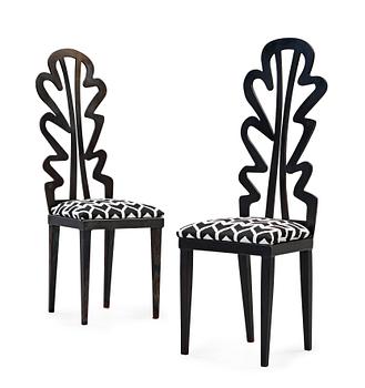 A pair of Birgit Broms patinated metal chairs, Sweden ca 1994.