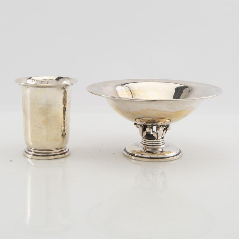 Vase and bowl on foot Silver Heimbürger Denmark 1933 and 1947.