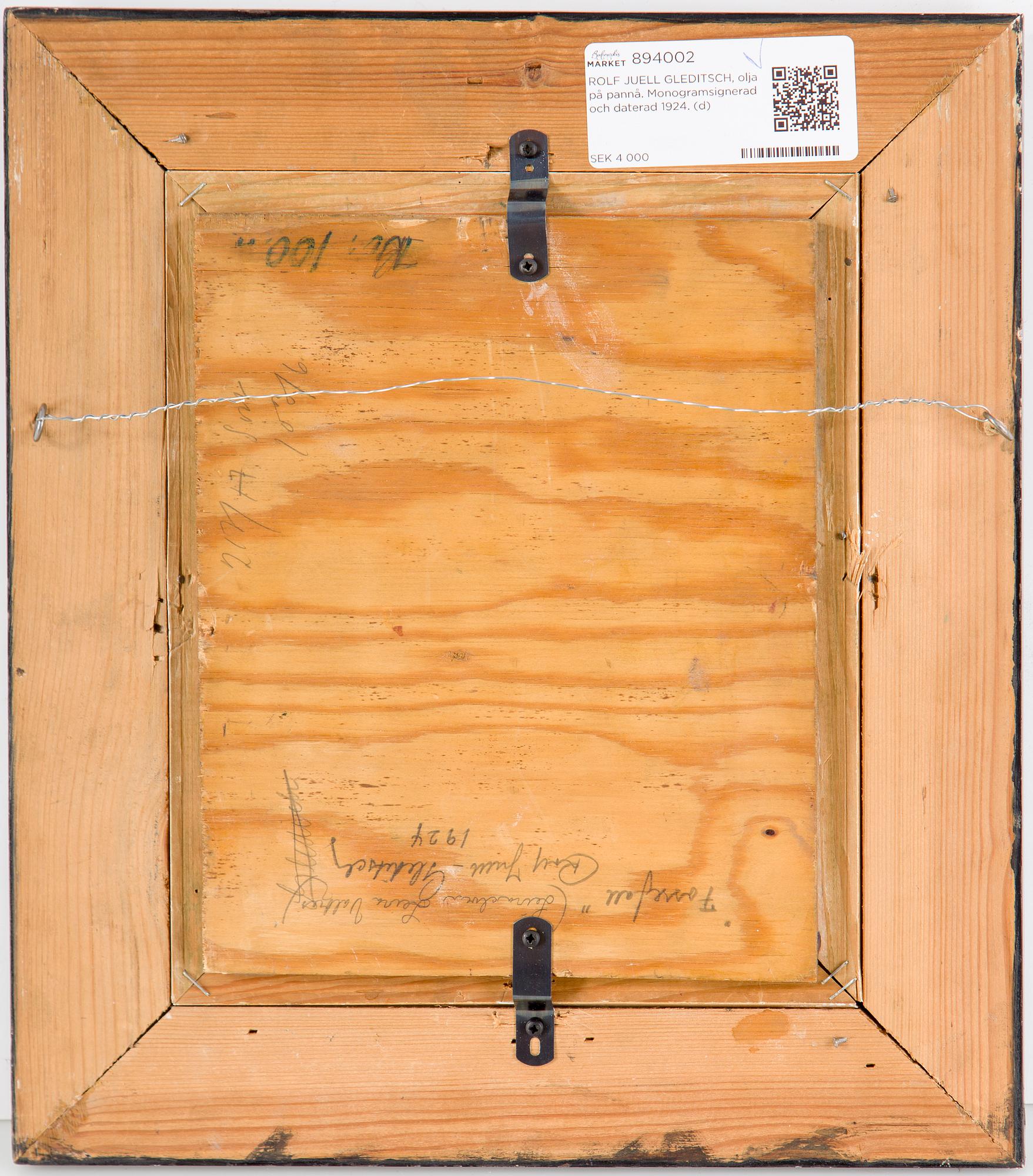 ROLF JUELL GLEDITSCH, oil on board. Signed and dated 1924.