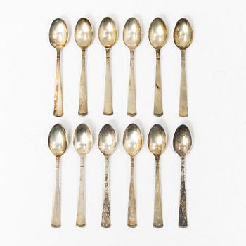 Jacob Ängman, twelve silver coffee spoons, model Rosenholm, GAB, Stockholm, 1938-40.