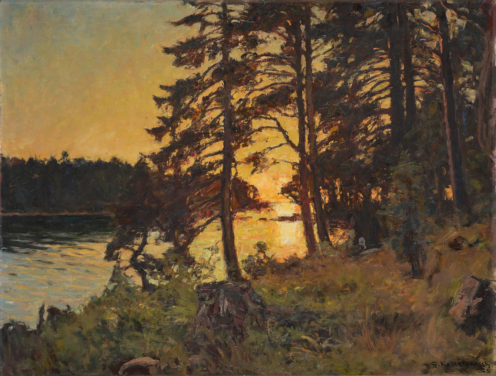 Gottfrid Kallstenius, Sunset through the pine trees.