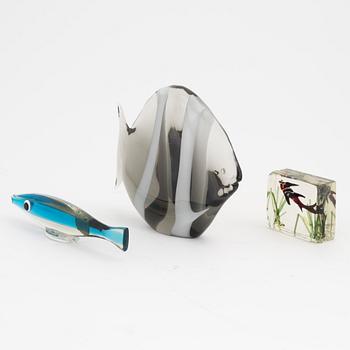 Three glass sculptures, including Luciano Ferro, Murano, Italy.