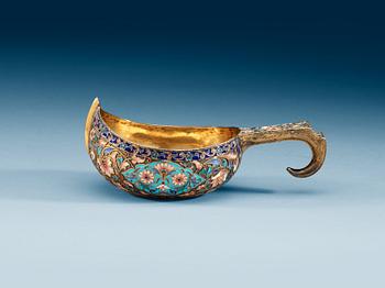 A Russian silver-gilt and enamel kovsh, makers mark possibly Gustav Klingert, Moscow 1899-1908.