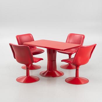 Yrjö Kukkapuro, a dining table and four chairs, "Saturnus", Haimi, Finland, 1970's.