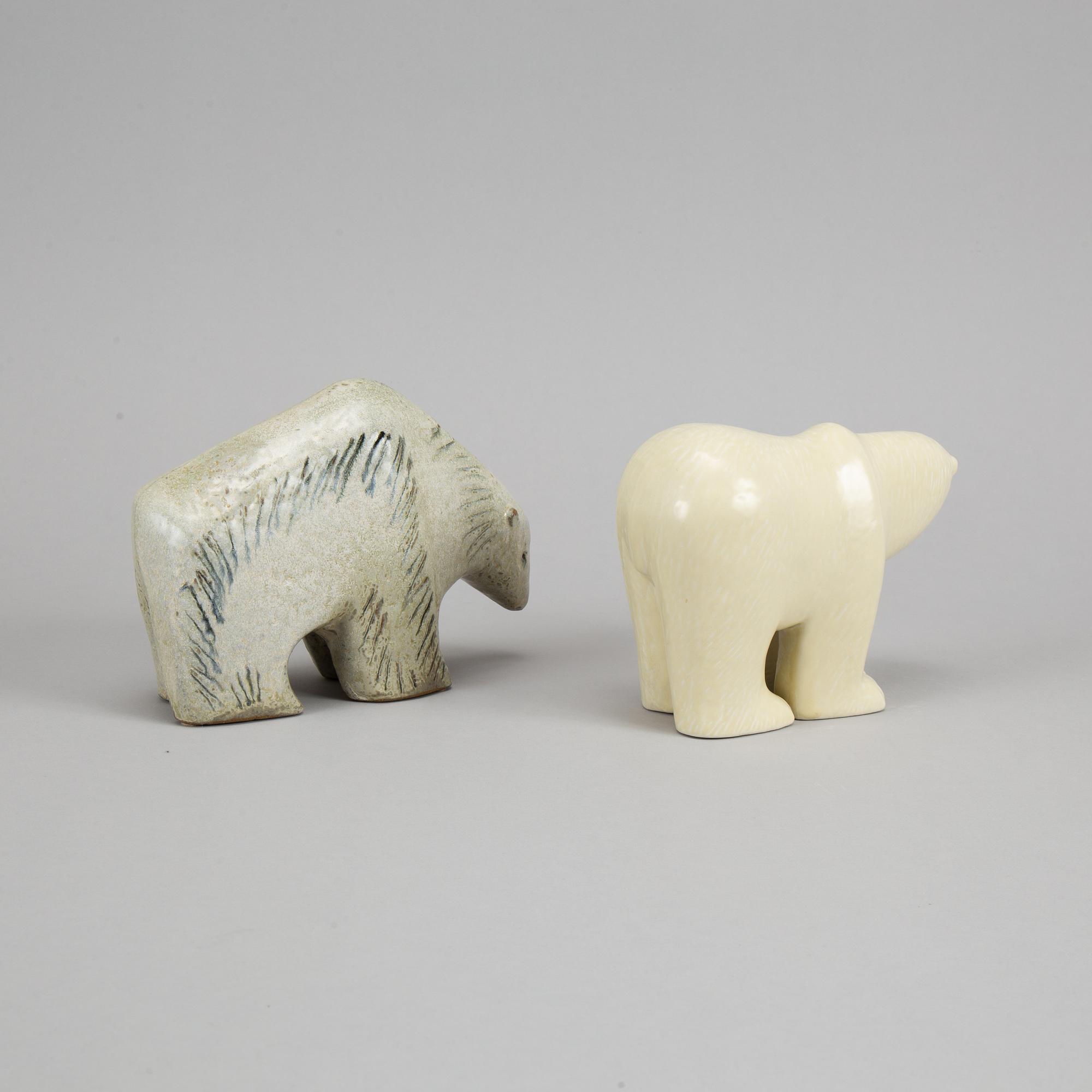 Lisa Larson, two stoneware polar bears, Gustavsberg.