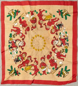 A collection of Christmas tablecloths, Christmas tree skirts, an apron, and runners, 21 pcs, 20th century.