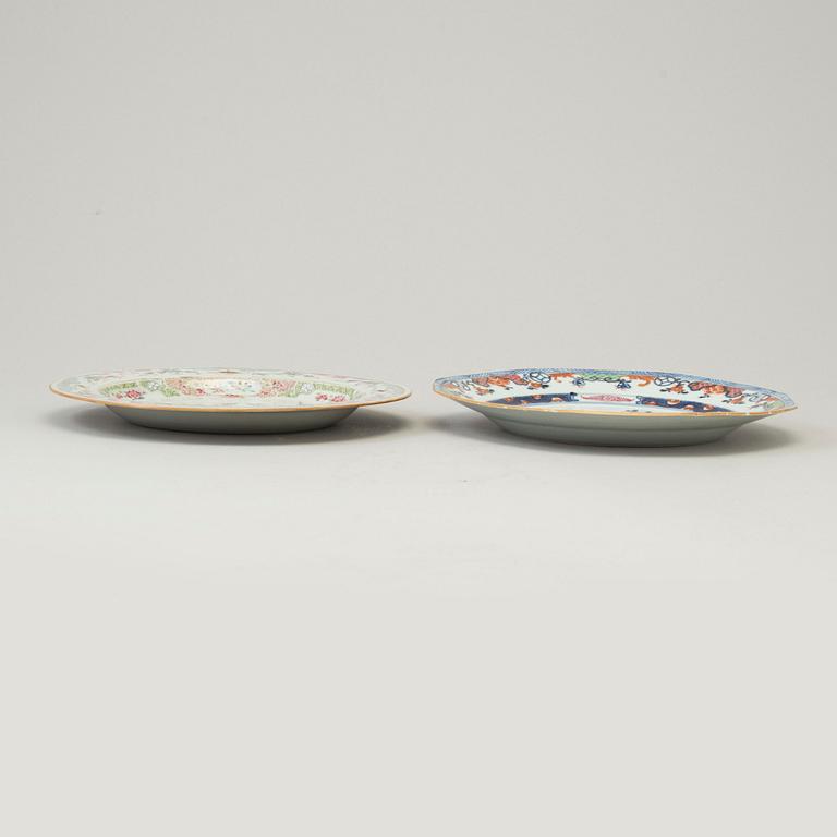 Two famille rose export porcelain plates, Qing dynasty, 18th century.
