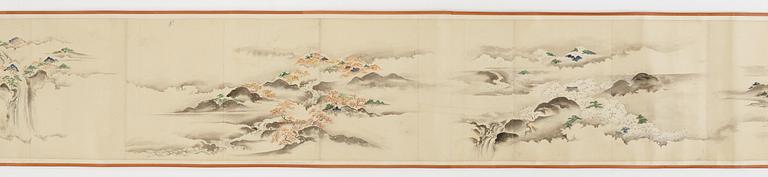 A Japanese Makimomo, ink and colour on paper, Meiji (1868-1912).