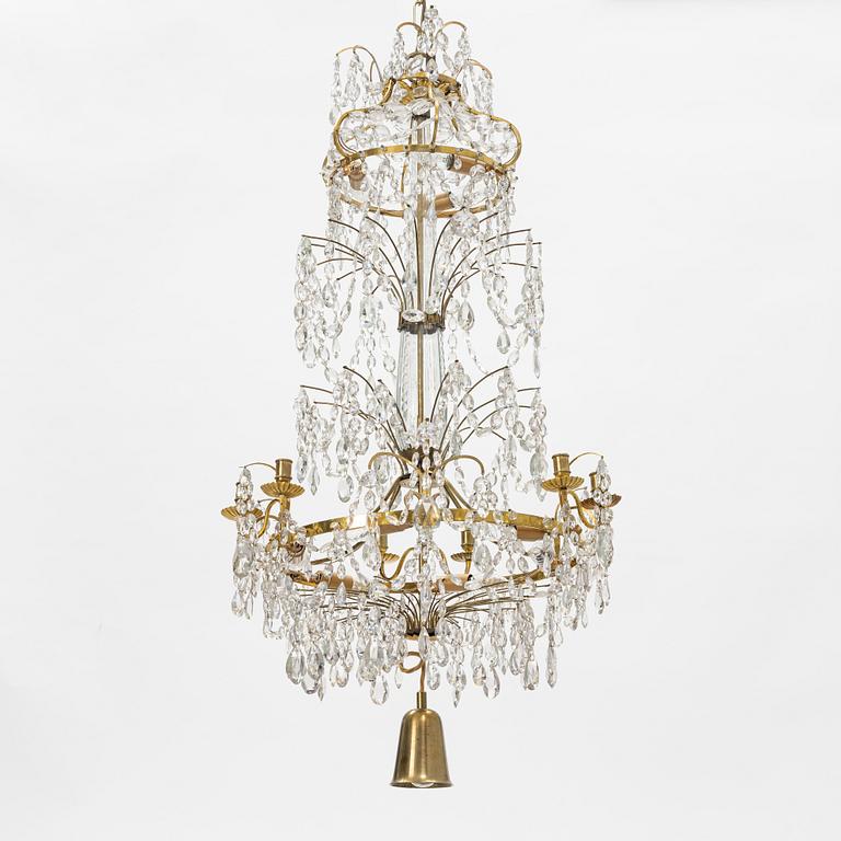 A Gustavian style chandelier with older parts, late 18th and 20th century.