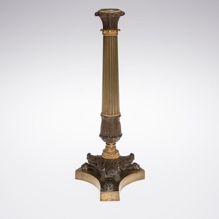 LJUSSTAKE / LAMPFOT, mässing, senempire, 1800-talets mitt.