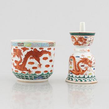 A porcelain flower pot and an incense holder, China, early 20th century.
