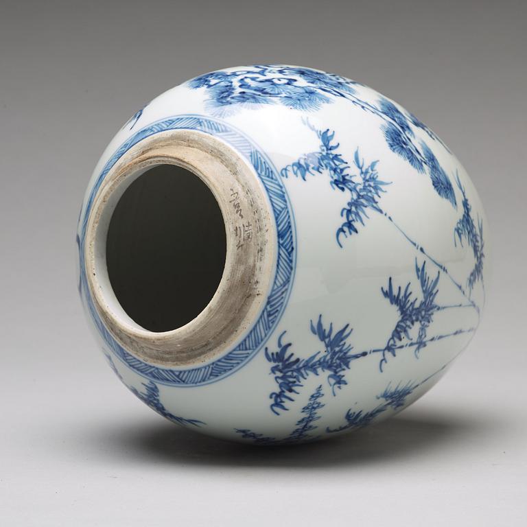 A blue and white jar, Qing dynasty, circa 1700.