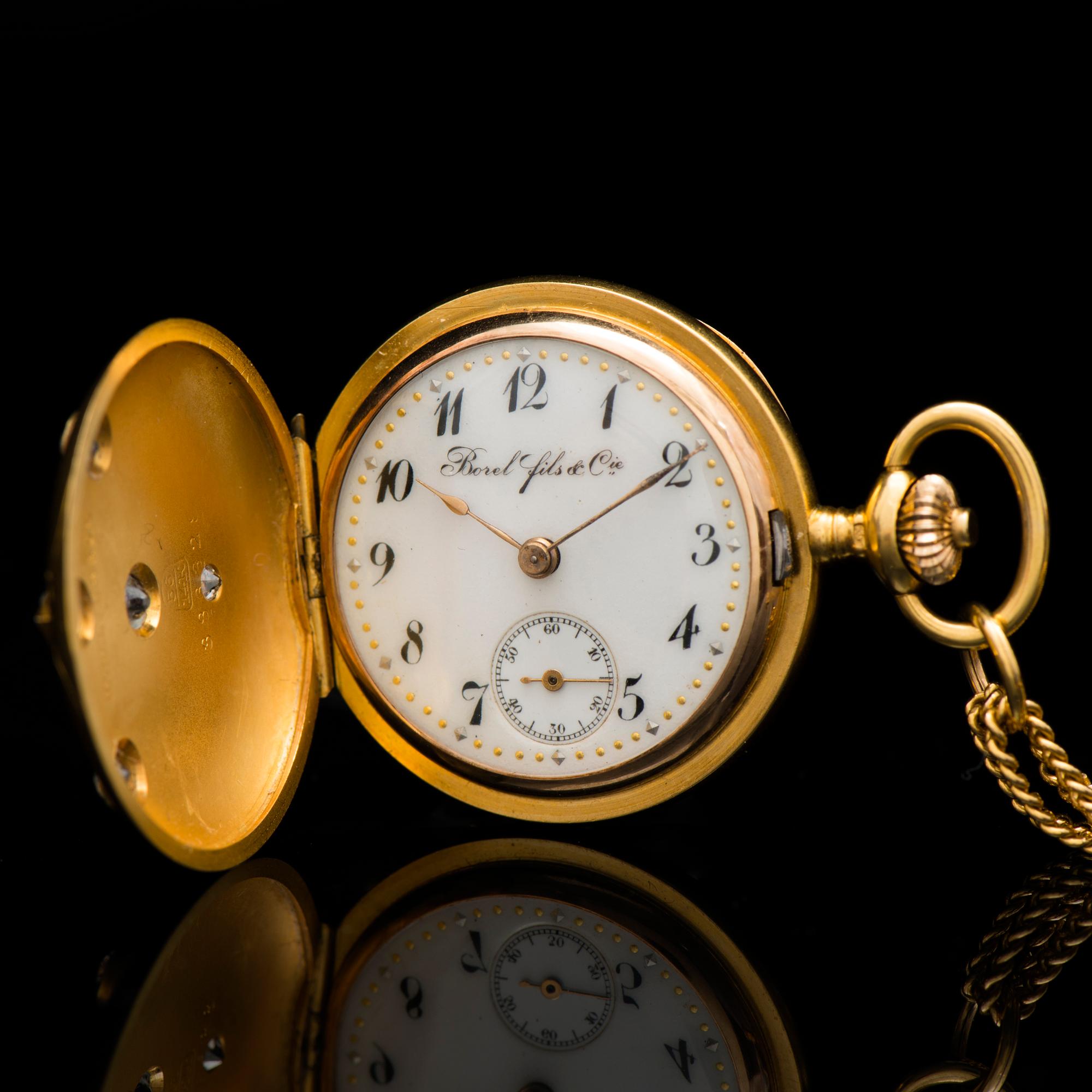 A PENDANT / POCKET WATCH, old cut diamonds, 14K gold. Borel Neuchatel & Cie.