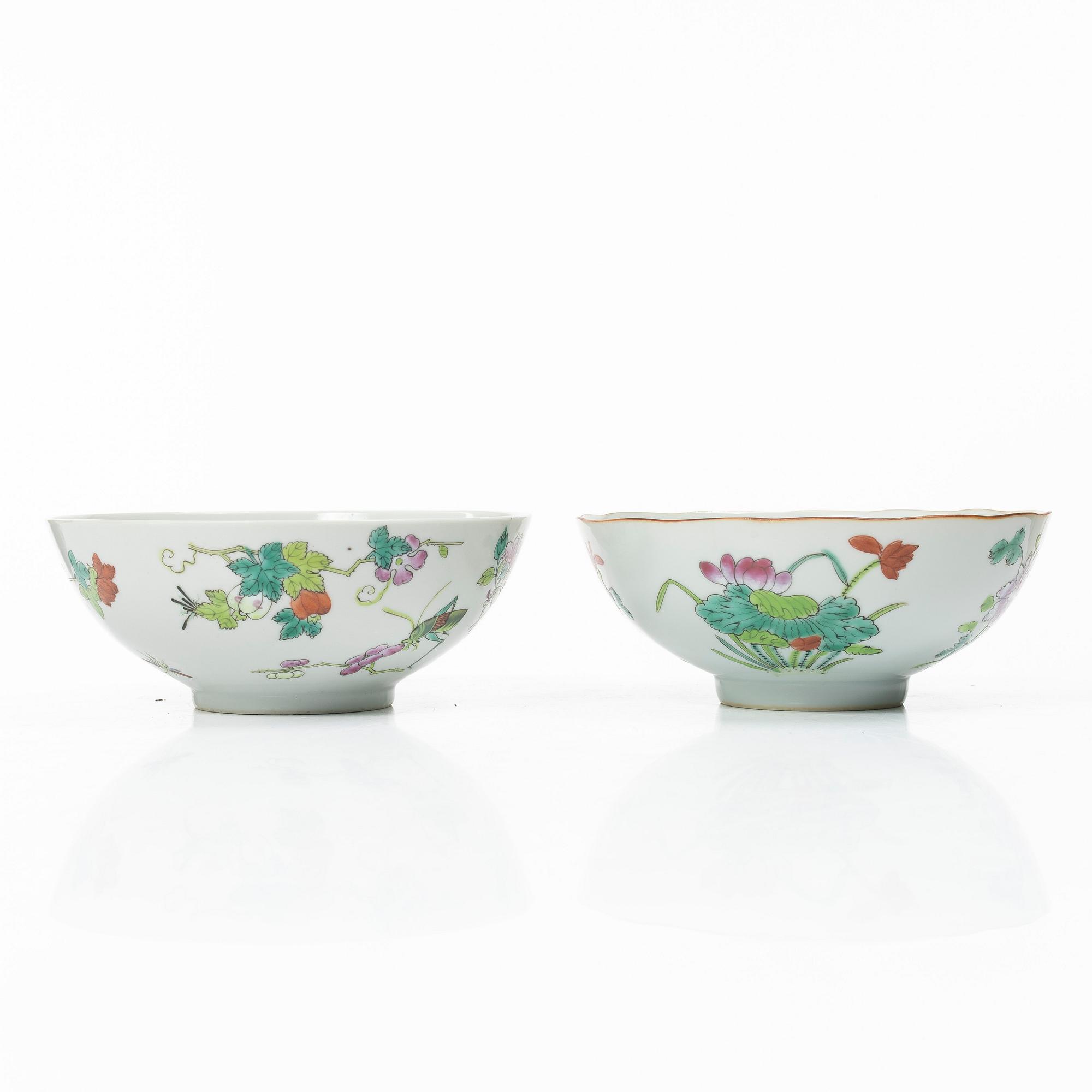 Skålar, två stycken, porslin. Sen Qingdynasti/tidigt 1900-tal.